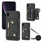 For iPhone XR DF-09 Crossbody Litchi texture Card Bag Design PU Phone Case(Black) - 1