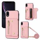 For iPhone XR DF-09 Crossbody Litchi texture Card Bag Design PU Phone Case(Pink) - 1