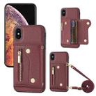 For iPhone XS Max DF-09 Crossbody Litchi texture Card Bag Design PU Phone Case(Wine Red) - 1