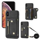 For iPhone XS Max DF-09 Crossbody Litchi texture Card Bag Design PU Phone Case(Black) - 1