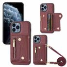 For iPhone 11 Pro DF-09 Crossbody Litchi texture Card Bag Design PU Phone Case(Wine Red) - 1