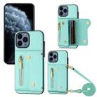 For iPhone 11 Pro DF-09 Crossbody Litchi texture Card Bag Design PU Phone Case(Cyan) - 1