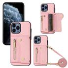 For iPhone 11 Pro DF-09 Crossbody Litchi texture Card Bag Design PU Phone Case(Pink) - 1