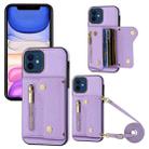 For iPhone 11 DF-09 Crossbody Litchi texture Card Bag Design PU Phone Case(Purple) - 1