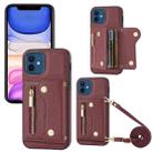 For iPhone 11 DF-09 Crossbody Litchi texture Card Bag Design PU Phone Case(Wine Red) - 1