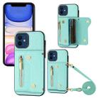 For iPhone 11 DF-09 Crossbody Litchi texture Card Bag Design PU Phone Case(Cyan) - 1