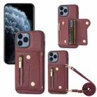 For iPhone 11 Pro Max DF-09 Crossbody Litchi texture Card Bag Design PU Phone Case(Wine Red) - 1