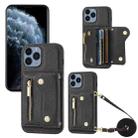 For iPhone 11 Pro Max DF-09 Crossbody Litchi texture Card Bag Design PU Phone Case(Black) - 1