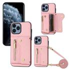 For iPhone 11 Pro Max DF-09 Crossbody Litchi texture Card Bag Design PU Phone Case(Pink) - 1