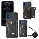 For iPhone 12 / 12 Pro DF-09 Crossbody Litchi texture Card Bag Design PU Phone Case(Black) - 1