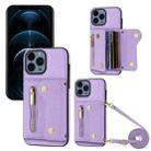 For iPhone 12 Pro Max DF-09 Crossbody Litchi texture Card Bag Design PU Phone Case(Purple) - 1
