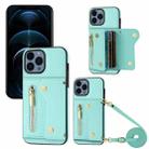 For iPhone 12 Pro Max DF-09 Crossbody Litchi texture Card Bag Design PU Phone Case(Cyan) - 1