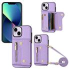 For iPhone 13 DF-09 Crossbody Litchi texture Card Bag Design PU Phone Case(Purple) - 1