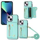 For iPhone 13 DF-09 Crossbody Litchi texture Card Bag Design PU Phone Case(Cyan) - 1