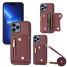 For iPhone 13 Pro DF-09 Crossbody Litchi texture Card Bag Design PU Phone Case(Wine Red) - 1