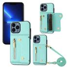 For iPhone 13 Pro DF-09 Crossbody Litchi texture Card Bag Design PU Phone Case(Cyan) - 1