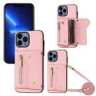For iPhone 13 Pro DF-09 Crossbody Litchi texture Card Bag Design PU Phone Case(Pink) - 1