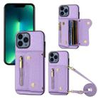 For iPhone 13 Pro Max DF-09 Crossbody Litchi texture Card Bag Design PU Phone Case(Purple) - 1