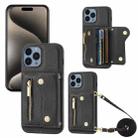 For iPhone 15 Pro Max DF-09 Crossbody Litchi texture Card Bag Design PU Phone Case(Black) - 1