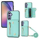 For Samsung Galaxy S21 FE DF-09 Crossbody Litchi texture Card Bag Design PU Phone Case(Cyan) - 1