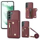 For Samsung Galaxy S22+ DF-09 Crossbody Litchi texture Card Bag Design PU Phone Case(Wine Red) - 1