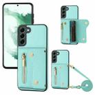 For Samsung Galaxy S22+ DF-09 Crossbody Litchi texture Card Bag Design PU Phone Case(Cyan) - 1