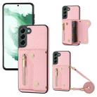 For Samsung Galaxy S22+ DF-09 Crossbody Litchi texture Card Bag Design PU Phone Case(Pink) - 1