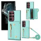 For Samsung Galaxy S22 Ultra DF-09 Crossbody Litchi texture Card Bag Design PU Phone Case(Cyan) - 1