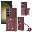 For Samsung Galaxy S24 Ultra DF-09 Crossbody Litchi texture Card Bag Design PU Phone Case(Wine Red) - 1