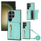 For Samsung Galaxy S24 Ultra DF-09 Crossbody Litchi texture Card Bag Design PU Phone Case(Cyan) - 1