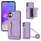 For Samsung Galaxy A05 DF-09 Crossbody Litchi texture Card Bag Design PU Phone Case(Purple) - 1