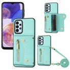 For Samsung Galaxy A13 4G DF-09 Crossbody Litchi texture Card Bag Design PU Phone Case(Cyan) - 1