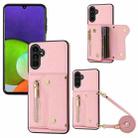 For Samsung Galaxy A13 5G DF-09 Crossbody Litchi texture Card Bag Design PU Phone Case(Pink) - 1