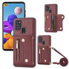 For Samsung Galaxy A21S DF-09 Crossbody Litchi texture Card Bag Design PU Phone Case(Wine Red) - 1