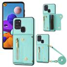For Samsung Galaxy A21S DF-09 Crossbody Litchi texture Card Bag Design PU Phone Case(Cyan) - 1