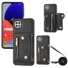 For Samsung Galaxy A22 5G DF-09 Crossbody Litchi texture Card Bag Design PU Phone Case(Black) - 1
