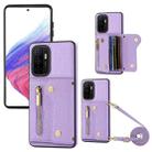 For Samsung Galaxy A52 DF-09 Crossbody Litchi texture Card Bag Design PU Phone Case(Purple) - 1