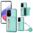 For Samsung Galaxy A52 DF-09 Crossbody Litchi texture Card Bag Design PU Phone Case(Cyan) - 1