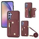 For Samsung Galaxy A35 DF-09 Crossbody Litchi texture Card Bag Design PU Phone Case(Wine Red) - 1