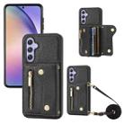 For Samsung Galaxy A35 DF-09 Crossbody Litchi texture Card Bag Design PU Phone Case(Black) - 1