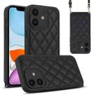 For iPhone 11 Rhombic Texture Phone Case with Dual Lanyard(Black) - 1