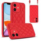 For iPhone 11 Rhombic Texture Phone Case with Dual Lanyard(Red) - 1