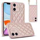 For iPhone 11 Rhombic Texture Phone Case with Dual Lanyard(Rose Gold) - 1