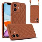 For iPhone 11 Rhombic Texture Phone Case with Dual Lanyard(Brown) - 1