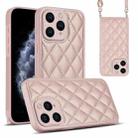 For iPhone 11 Pro Rhombic Texture Phone Case with Dual Lanyard(Rose Gold) - 1