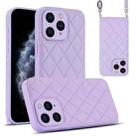 For iPhone 11 Pro Rhombic Texture Phone Case with Dual Lanyard(Purple) - 1