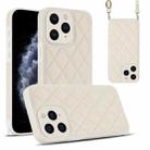 For iPhone 11 Pro Max Rhombic Texture Phone Case with Dual Lanyard(White) - 1