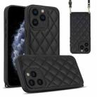 For iPhone 11 Pro Max Rhombic Texture Phone Case with Dual Lanyard(Black) - 1