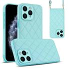 For iPhone 11 Pro Max Rhombic Texture Phone Case with Dual Lanyard(Green) - 1