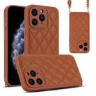 For iPhone 11 Pro Max Rhombic Texture Phone Case with Dual Lanyard(Brown) - 1